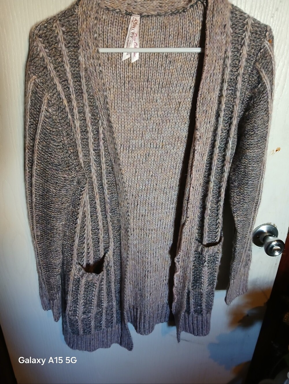 Ashley By 26 International Taupe Gray Open-Front Cable Knit Cardigan